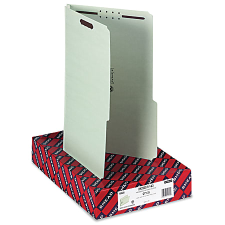 Smead® Pressboard Fastener Folders With SafeSHIELD® Coated Fastener Technology, 8 1/2" x 14", Legal Size, Gray/Green, Box Of 25 Folders