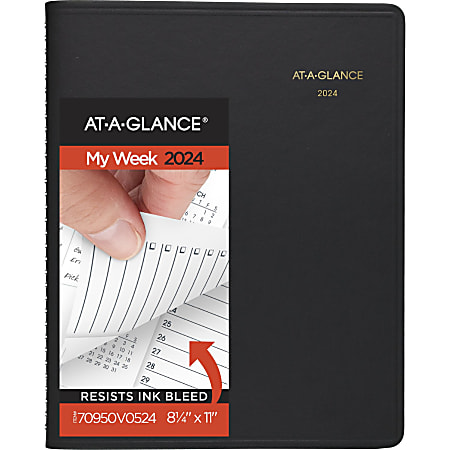 2024 AT-A-GLANCE® Triple View Weekly/Monthly Appointment Book, 8-1/4" x 11", Black, January To December 2024, 70950V05