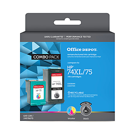 Office Depot® Remanufactured Black And Tri-Color High-Yield Ink Cartridge Replacement For HP 74XL, 75, Pack Of 2, OD74XL75