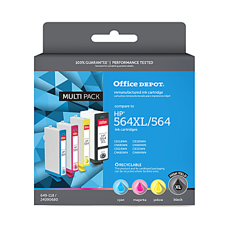 Office Depot® Brand Remanufactured High-Yield Black And Cyan, Magenta, Yellow Ink Cartridge Replacement For HP 564XL, 564, Pack Of 4