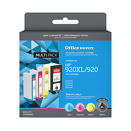 Office Depot® Remanufactured Black; Cyan; Magenta; Yellow High-Yield Ink Cartridge Replacement For HP 920XL, 920, Pack Of 4