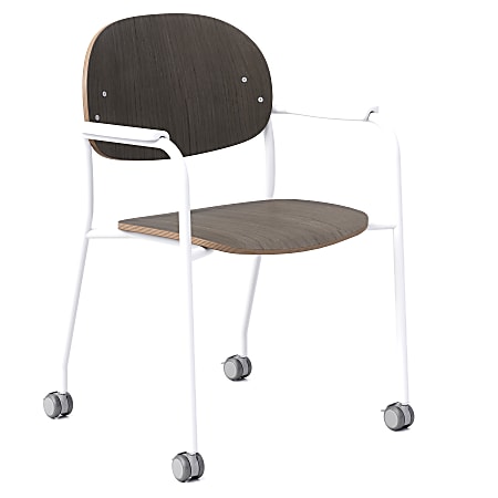 KFI Studios Tioga Guest Chair With Arms And Casters, Dark Chestnut/White
