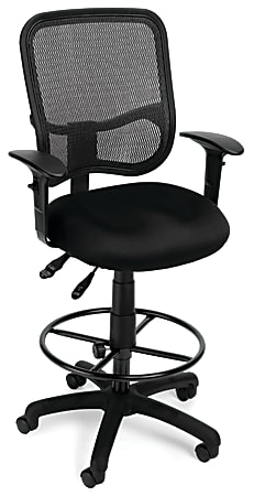 OFM Mesh Comfort Series Ergonomic Fabric Task Chair With Arms And Drafting Kit, Black/Black
