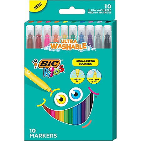 BIC® Kids Coloring Markers, Assorted Colors, Pack Of 10 Markers