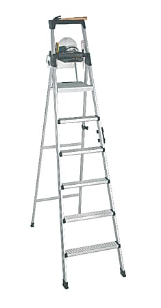 Cosco Lightweight Aluminum Folding Step Ladder With Leg Lock And Handle, 300 Lb, 8'