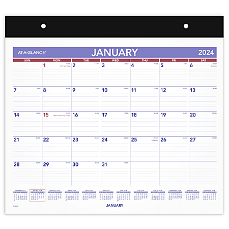 2024 AT-A-GLANCE® Repositionable Horizontal Wall Calendar With Adhesive Backing, 15" x 12", January To December 2024, PM15RP28