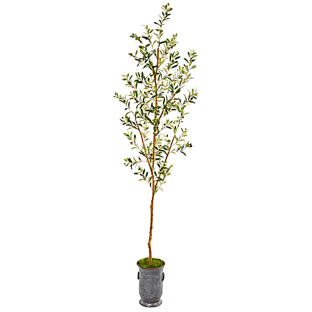 Nearly Natural Olive Tree 90”H Artificial Plant With Decorative Planter, 90”H x 22”W x 19”D, Green/Gray