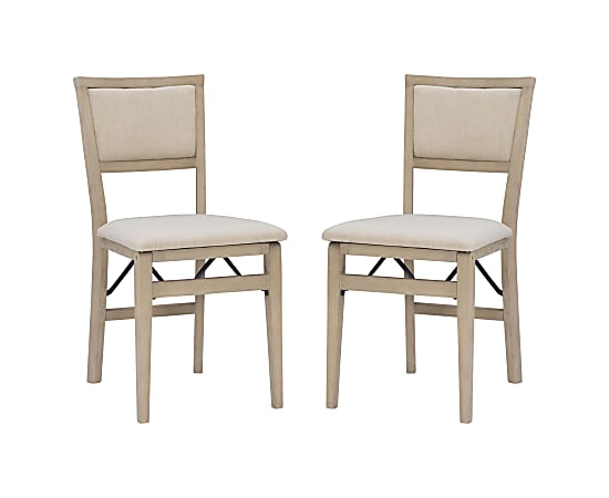 Linon Baker Wood Folding Accent Chairs, Gray Wash/Beige, Set Of 2 Chairs