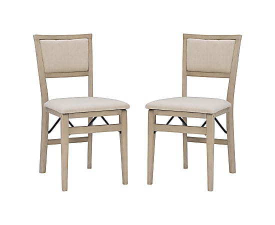 Linon Baker Wood Folding Accent Chairs, Gray Wash/Beige,