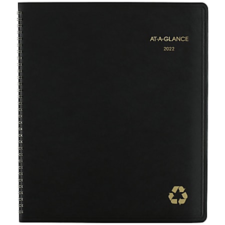 AT-A-GLANCE® 13-Month Recycled Monthly Planner, 9" x 11", Black, January 2022 To January 2023, 70260G05