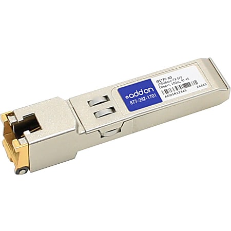 AddOn HP J8177C Compatible TAA Compliant 10/100/1000Base-TX SFP Transceiver (Copper, 100m, RJ-45) - 100% compatible and guaranteed to work