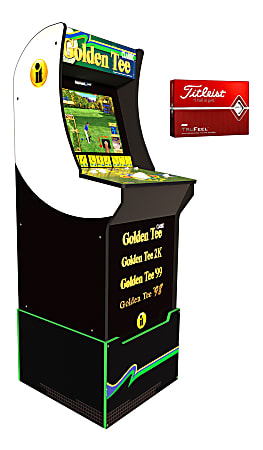 Arcade1Up Golden Tee Classic Home Arcade Cabinet With Riser And Titleist Golf Balls