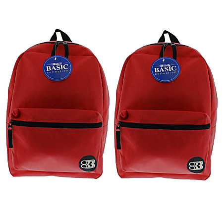 BAZIC Products 16" Basic Backpacks, Red, Pack Of 2 Backpacks