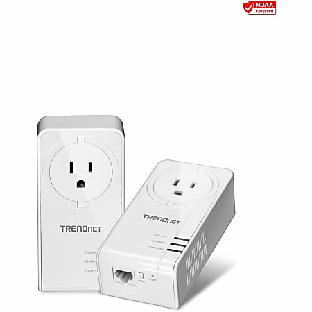 TRENDnet Powerline 1300 AV2 Adapter With Built-in Outlet Adapter Kit, Includes 2 x TPL-423E Adapters, IEEE 1905.1 & IEEE 1901, Gigabit Port, Range Up To 300m (984 ft), White, TPL-423E2K - Powerline 1300 AV2 Adapter Kit with Built-in Outlet