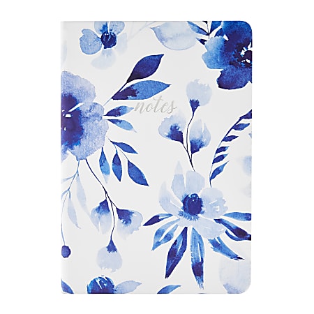 Eccolo Flexi Journal, 6&rdquo; x 8&rdquo;, College Rule, 256 Pages, Indigo Floral