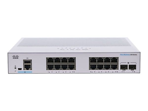 Cisco 250 CBS250-16T-2G Ethernet Switch - 16 Ports - Manageable - 2 Layer Supported - Modular - 2 SFP Slots - CBS25016T2GNA