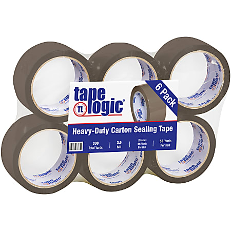 Tape Logic® #350 Industrial Acrylic Tape, 3" Core, 2" x 55 Yd., Tan, Case Of 6