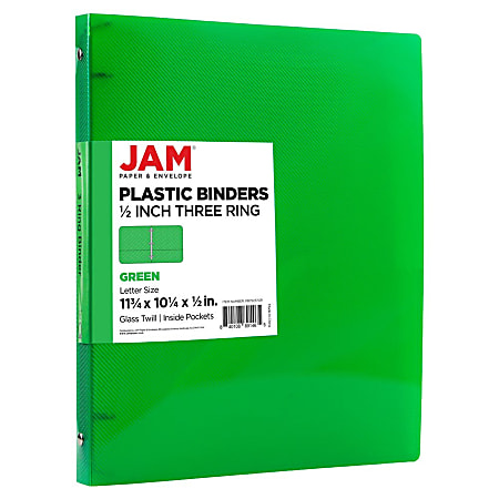 JAM PAPER 3 Ring Plastic Binder, 0.5 inch, Green, Sold Individually