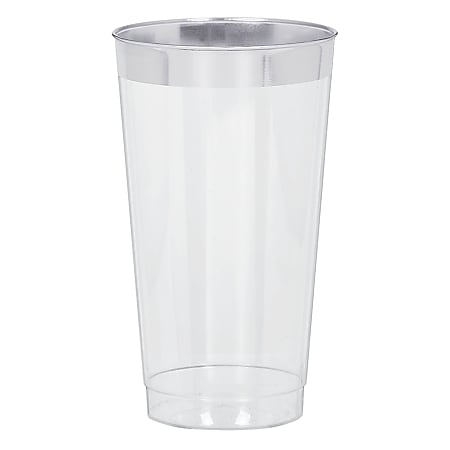 Amscan Premium Plastic Tumblers, 16 Oz, Clear/Silver, 16 Tumblers Per Pack, Case Of 2 Packs