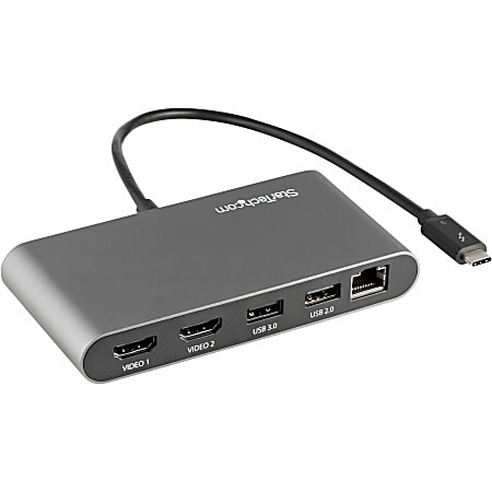 StarTech.com Thunderbolt 3 Mini Dock - Portable Dual Monitor TB3 Laptop Docking Station HDMI 4K 60Hz - 2x USB-A & GbE - 11" (28cm) cable - Thunderbolt 3 mini dock - 40Gb video & data/dual monitor HDMI 4K 60Hz/2x USB-A (3.0/2.0)/GbE