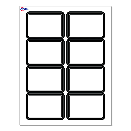 Avery® Adhesive Name Badges, S00-EY6-PRFNB10, Rectangle, 2-1/3" x 3-3/8", Matte White, Preprinted Double Black Border Design, Pack Of 80
