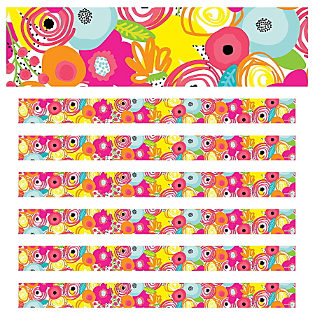 Carson Dellosa Education Straight Borders, Schoolgirl Style Simply Stylish Tropical Floral, 36' Per Pack, Set Of 6 Packs