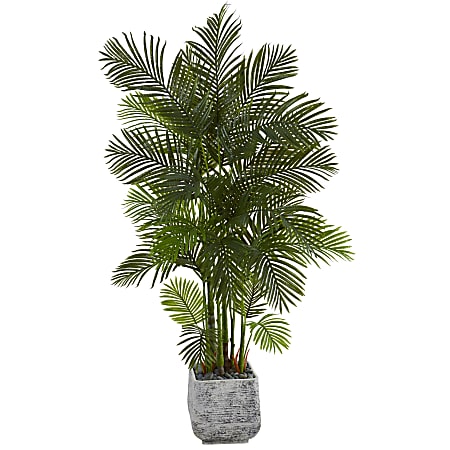 Nearly Natural Areca Palm 75”H Artificial Plant With Planter, 75”H x 36”W x 32”D, Green/White