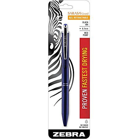 Zebra® Sarasa™ Grand Retractable Pen, Medium Point, 0.7 mm, Navy Barrel, Black Ink