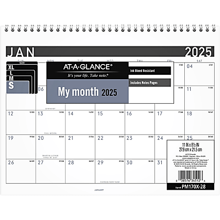 2025 AT-A-GLANCE® Contemporary Monthly Wall Calendar, 11" x 8-1/2", January To December, PM170X28
