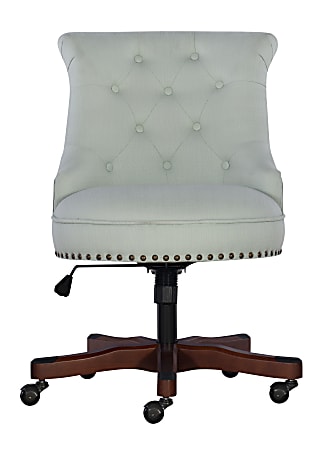 Linon Dallas Fabric Mid-Back Home Office Chair, Mint Green/Dark Walnut