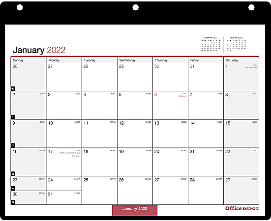 Office Depot® Brand Monthly Desk/Wall Calendar, 11" x 8", White, January To December 2022, OD201200