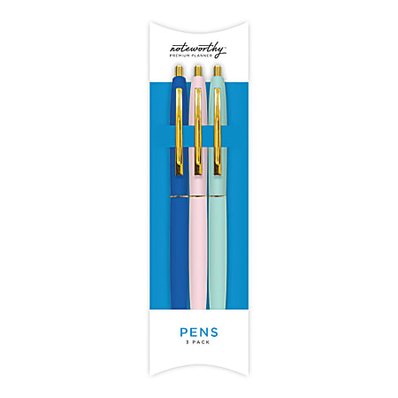Blue Sky™ Noteworthy Gel Pens, Medium Point, 1.0 mm, Assorted Barrel Colors, Black Ink, Pack Of 3 Pens