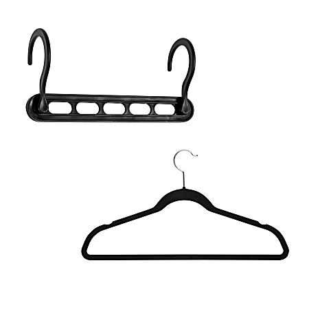 Honey Can Do Collapsible And Velvet Hangers, Black, Pack Of 55 Hangers