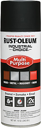 Rust-Oleum Industrial Choice 1600 System Multi-Purpose Enamel Spray Paint, 12 Oz, Semi-Flat Black, Case Of 6 Cans
