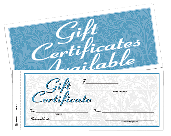Adams® 2-Part Gift Certificates Kit, 3 2/5" x 8 1/2", White, Pack Of 25 Certificates/Envelopes