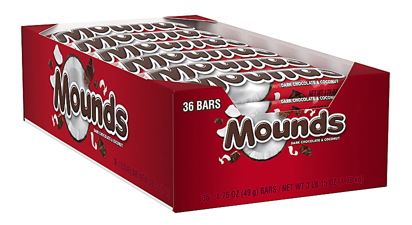 Mounds Dark Chocolate Candy Bars, 1.75 Oz, Pack Of 36 Bars