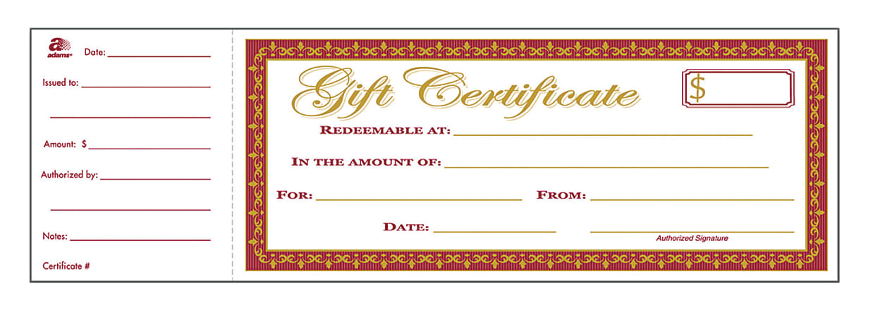 Adams 1 Part Gift Certificates 3 14 x 10 34 White Pack Of 25 Office Depot