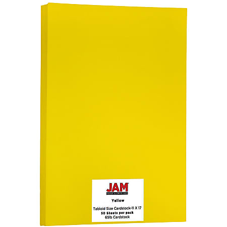 JAM Paper® Card Stock, Solar Yellow, Ledger (11" x 17"), 65 Lb, 30% Recycled, Pack Of 50