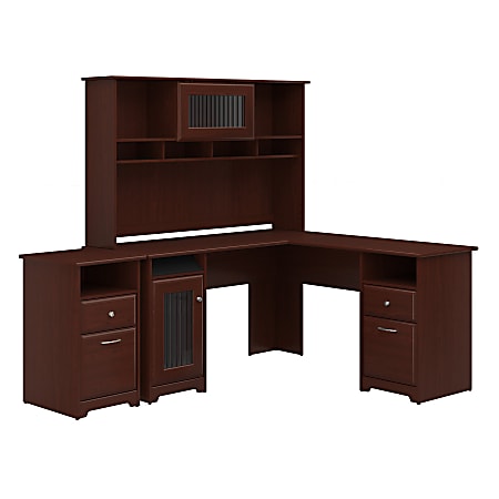 Bush Furniture Cabot L Shaped Desk With Hutch And 2 Drawer File Cabinet, Harvest Cherry, Standard Delivery