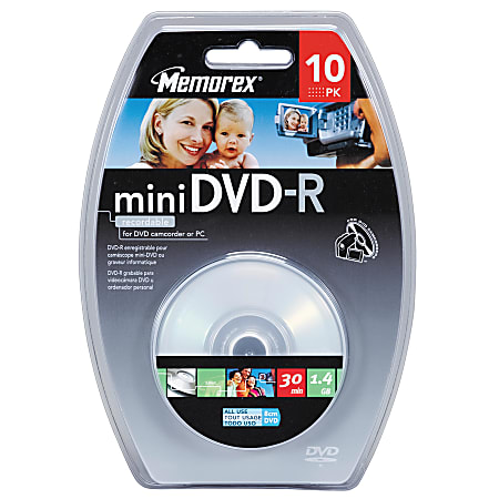 Memorex® Mini DVD-R Media Spindle, 1.4GB/30 Minutes, Pack Of 10