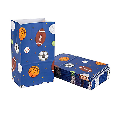 Party Treat Bags - 36-Pack Gift Bags, Sports Party Supplies, Paper Favor Bags, Recyclable Goodie Bags For Kids, Sports Themed Design, 5.2 X 8.7 X 3.3 Inches