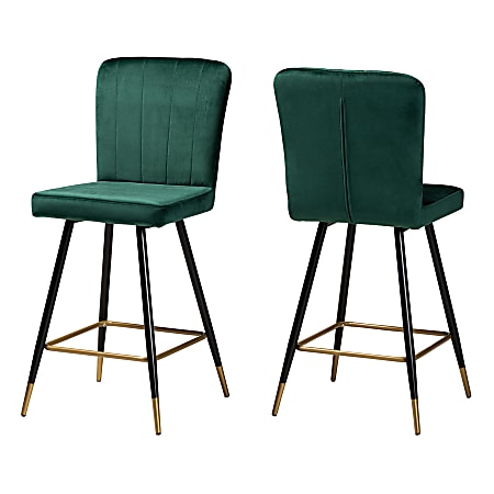 Baxton Studio Preston Bar Stools, Green/Black/Gold, Set Of 2 Stools