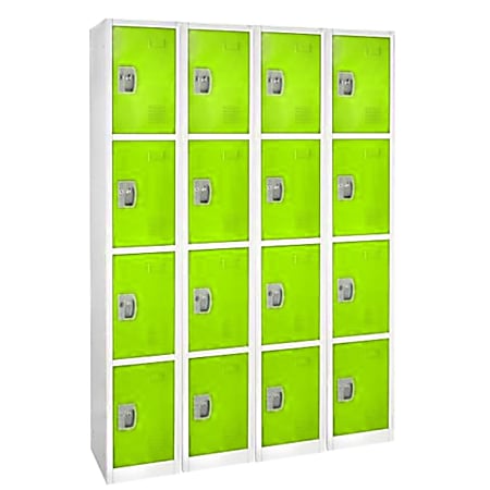 Alpine AdirOffice 4-Tier Steel Lockers, 72"H x 12"W x 12"D, Green, Pack Of 4 Lockers