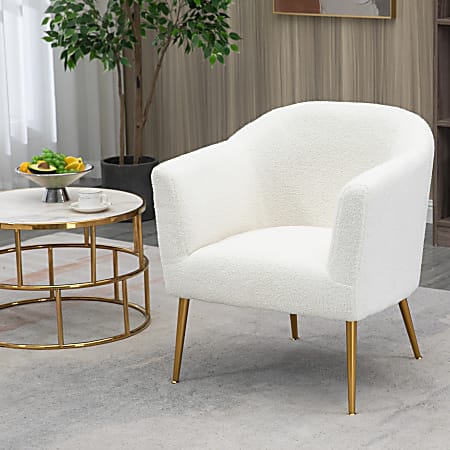 Glamour Home Ayami Boucle Fabric Accent Chair, White/Gold