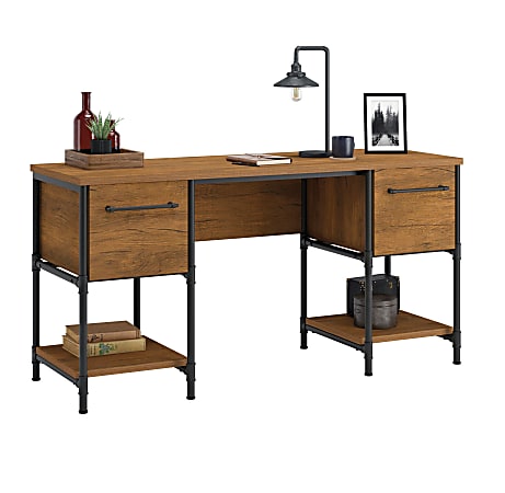 Sauder® Iron City 59"W Desk, Checked Oak