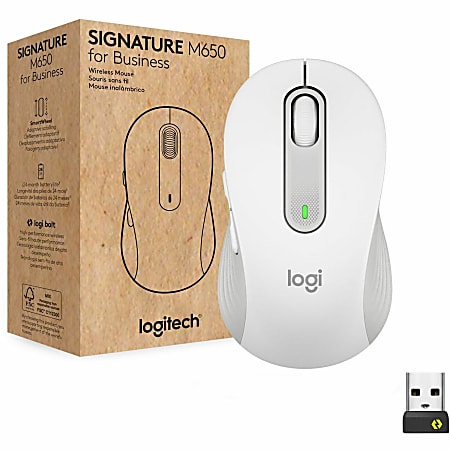 Logitech Signature M650 for Business (Off-White) - Brown Box - Wireless - Bluetooth/Radio Frequency - Off White - USB - 4000 dpi - Scroll Wheel - Medium Hand/Palm Size - Right-handed