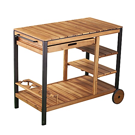 SEI Murcott Outdoor Bar Cart, 33-1/2”H x 43-3/4”W x 22-3/4”D, Natural/Black