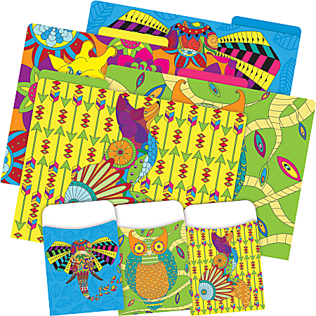 Barker Creek Folder/Pocket Set, 1/3-Cut Tab, Letter Size, Bohemian Animals, Set Of 42 Pieces