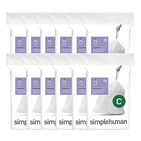 simplehuman Custom Fit Bin Liner Refill Pack Code K, 3 X Pack Of 20 (60  Liners)