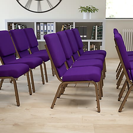 Flash Furniture HERCULES Church Chair With Book Rack, Royal Purple/Gold Vein